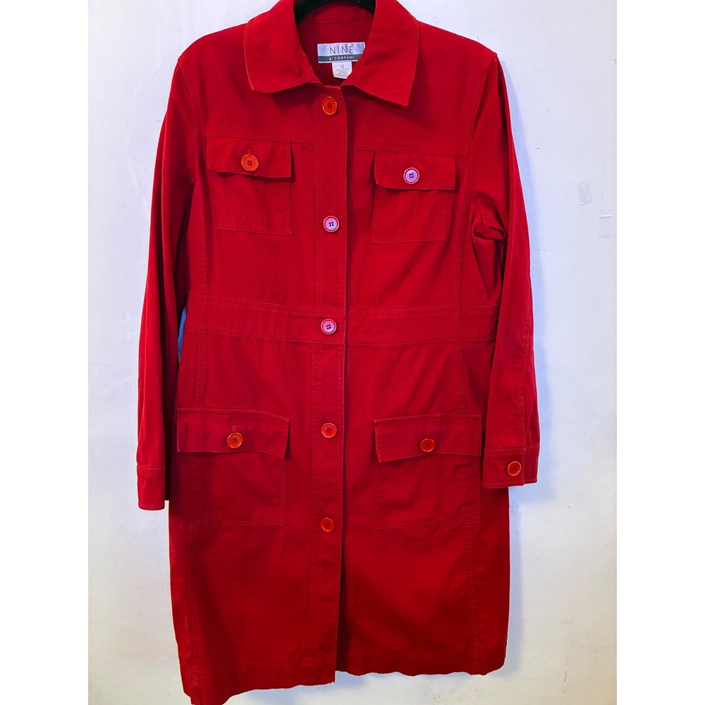 Nine & Company Red Cotton Trench Coat Vintage Preppy Utility Jacket Sz 12